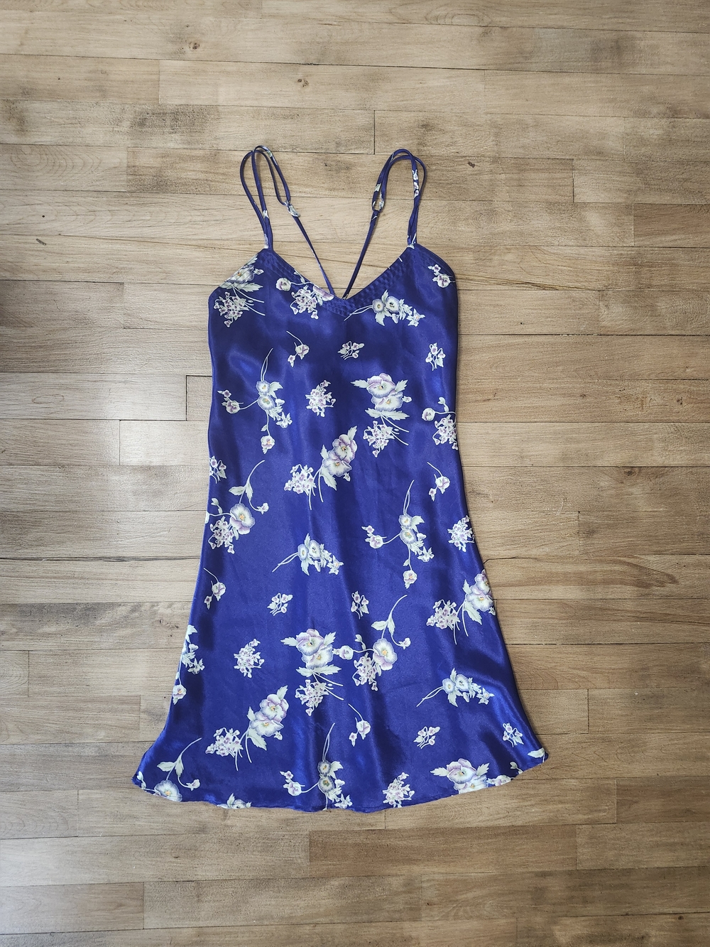 Purple Floral Satin Slip Dress